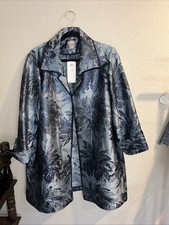 Chico's Women's 2 Tonal Jacquard 3/4 Slv Jacket Metallic Indigo NWT 159