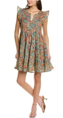 Roller Rabbit Rodez Pippa Mini Dress (Sz L) Flutter Sleeve Paisley Floral