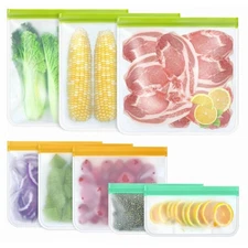 8 Pack Reusable silicon Freezer Bags 1 gallon leakproof storage bags