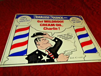 NOS VTG  AL CAPP  Fearless Fosdick Wildroot Cream Oil Advertising Tin Sign 14x11