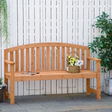 2-Person Wooden Garden Bench Patio Chair w/ Arch Slatted Backrest Natural