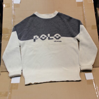 VTG Ralph Lauren Polo Jeans Knit Cotton Sweater Two Tone Split Spell Out Sz  XL