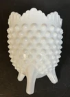 VINTAGE FENTON WHITE MILK GLASS HOBNAIL EGG SHAPED THREE FOOTED VASE 4.5” - EUC!
