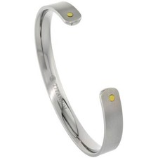 8mm Titanium Flat Bangle Bracelet Gold Tone Dot Ends, Matte Finish Comfort Fit