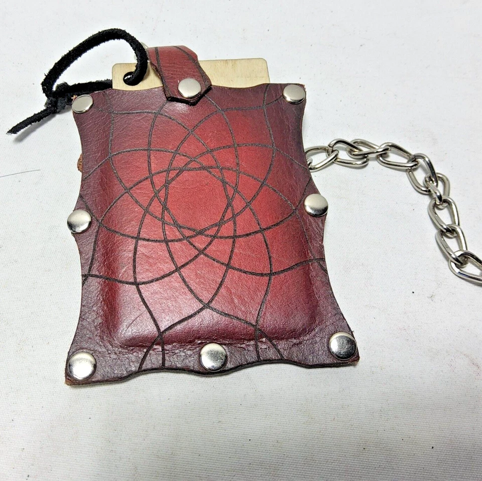 Laser cut leather wallet by me scalloped web bat shaped custom goth rockabilly - Image 2 of 4
