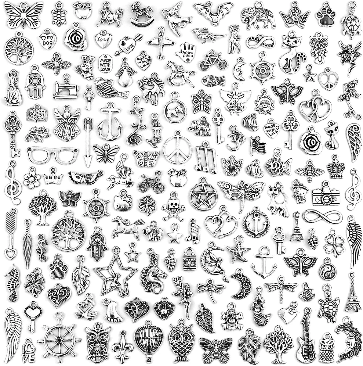 JIALEEY 200 PCS Wholesale Bulk Lots Jewelry Making Charms Mixed Smooth  Tibetan S