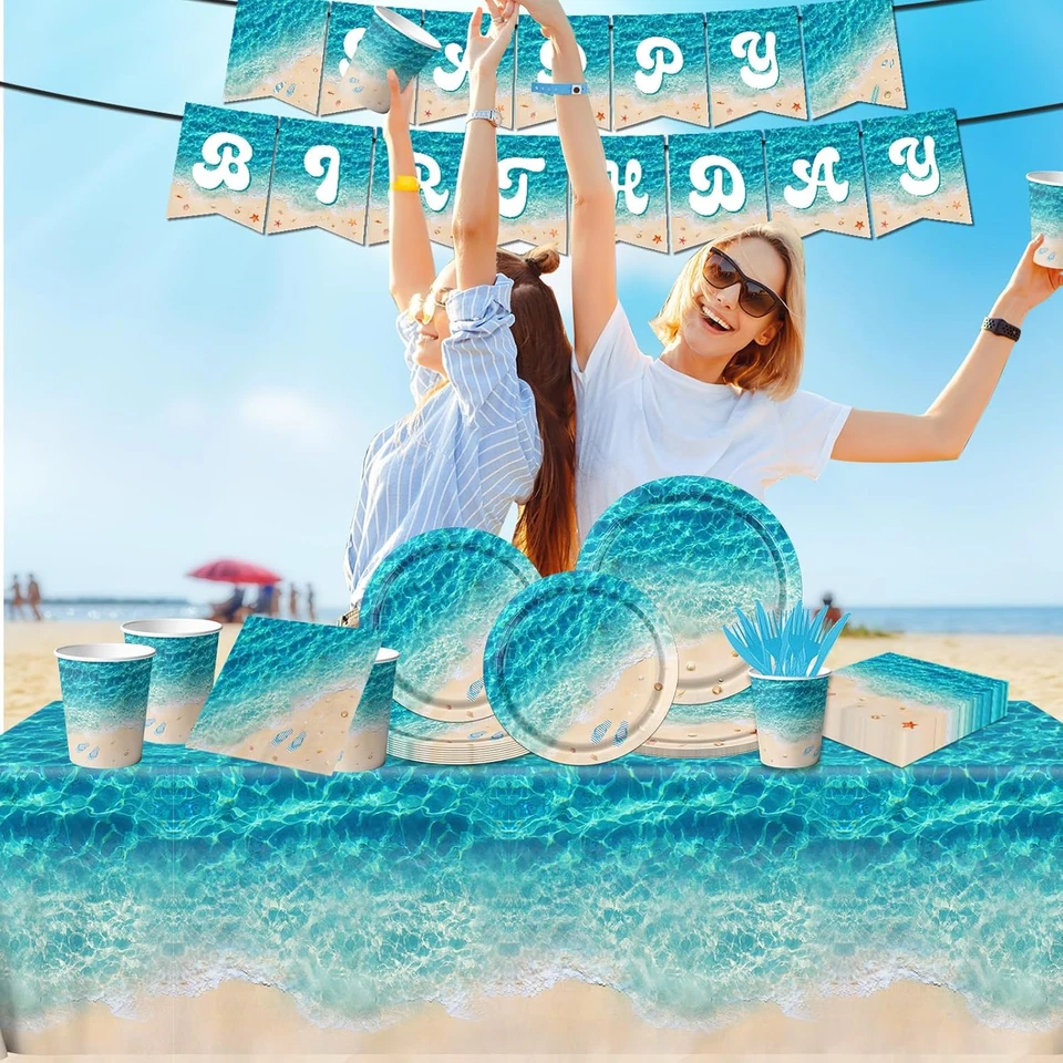 Товары для пляжной вечеринки, 142 шт. океанские волны товары для дня рождения посуда для бассейна - Изображение 4 из 4