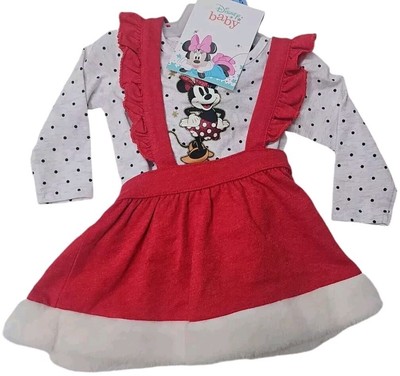 Disney Infant Girls Red Minnie Mouse Christmas Outfit Dress Shirt Tights  6/9M | eBay