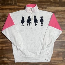 Vintage 1990 Cats Kitten Kitty 1/4 Zip Graphic Art Sweatshirt Women  s Size XL
