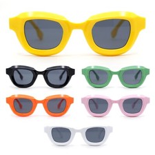 Trendy Hipster Small Rectangular Dimensional Thick Frame Horn Rim Sunglasses