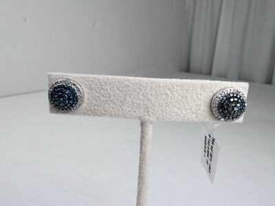 Neu mit Etikett STS London Blautopas Diamant signiert Post Ohrringe Sterling 925 Hügel-Design
