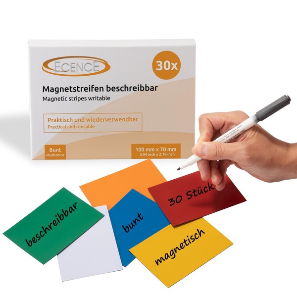 30 Magnetstreifen Beschreibbar Etiketten Magnete Schilder Bunt 100Mmx70Mm-image