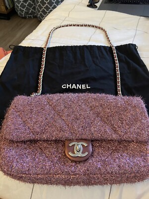 Chanel Chain Flap Bag Quilted Knit Pluto Glitter | eBay