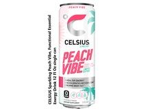 CELSIUS Sparkling Peach Vibe, Functional Essential Energy Drink 12 Fl Oz single