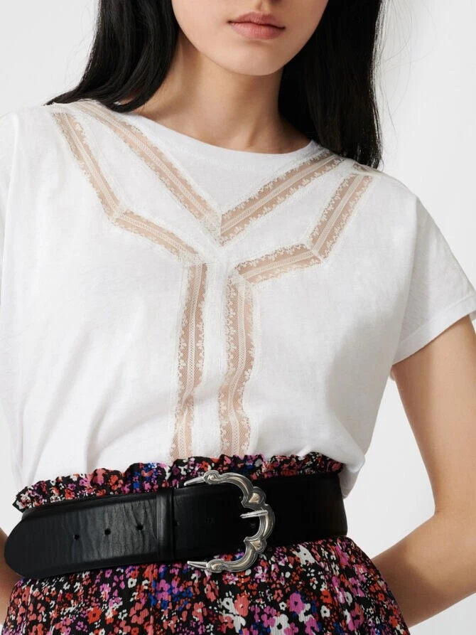 Haut Maje En Mélange Coton/lin Avec Inserts Dentelle - Taille 1, Blanc - Neuf Avec étiquettes (BNWT)