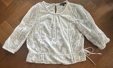 Banana Republic White Eyelet Lace 3/4 Sleeve Peplum Blouse Women's Large Cotton