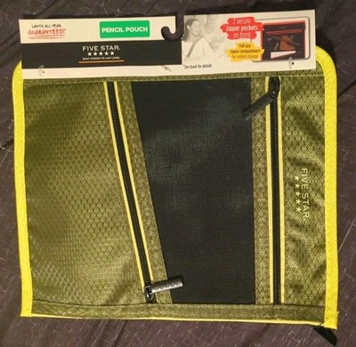 Mead Five Star Pencil Pouch for 3-Ring Binder Black/Neon Yellow 2 Compartments