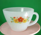 Vintage Fire King Floral Pattern Tea Cup Late 60's Early 70's Milk Glass