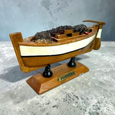 Vintage Wooden Pointu Fishing Boat Model 8'' Miniature Mediterranean Barquette