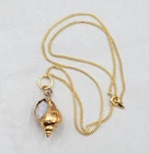 Vintage Gold Plated Real Seashell Pendant Necklace 18" Estate Costume Jewelry