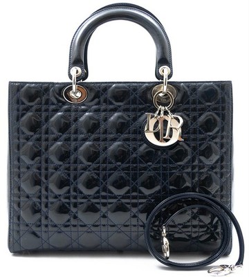LADY DIOR GM CHRISTIAN DIOR HANDBAG TASCHE CANNAGE LACKLEDER PATENT +STRAP BLAU
