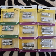 EATON Bussman Time-Delay Fuses. Lot Of 9, 5A, 15A, 20A, 30A, FNM, SC.