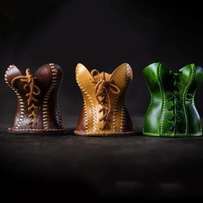 Leather Corset Pen Holder Desktop Female Bust Cup Gothic Decor