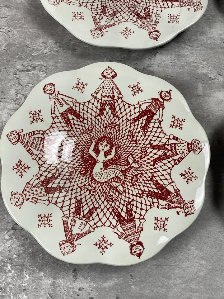 MCM 60s Bjorn Wiinblad Nymolle Plate Lot 4 Mermaid in Net Fisherman Denmark RARE - Image 2 of 4