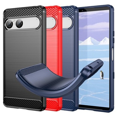 TPU Hülle für Sony Xperia 10 VII Carbon Fiber Skin Brushed Schutzcover Soft Case