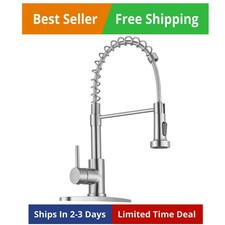 Kitchen Faucets, Brushed Nickel Kitchen Faucet with Pull Down Sprayer, Indust...