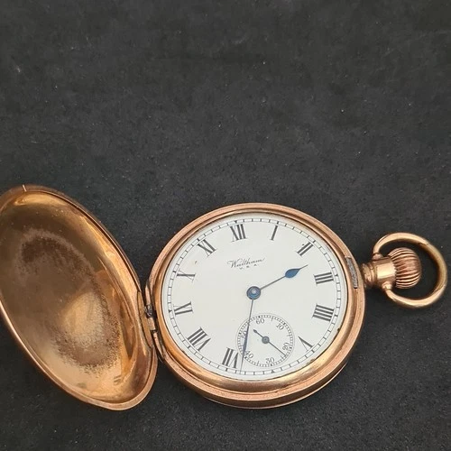 Antique gold plated gents full hunter Waltham Pocket Watch Working c1910 ref4446