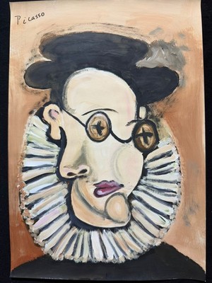 pablo picasso drawing and painting on old paper signed stamped vintage