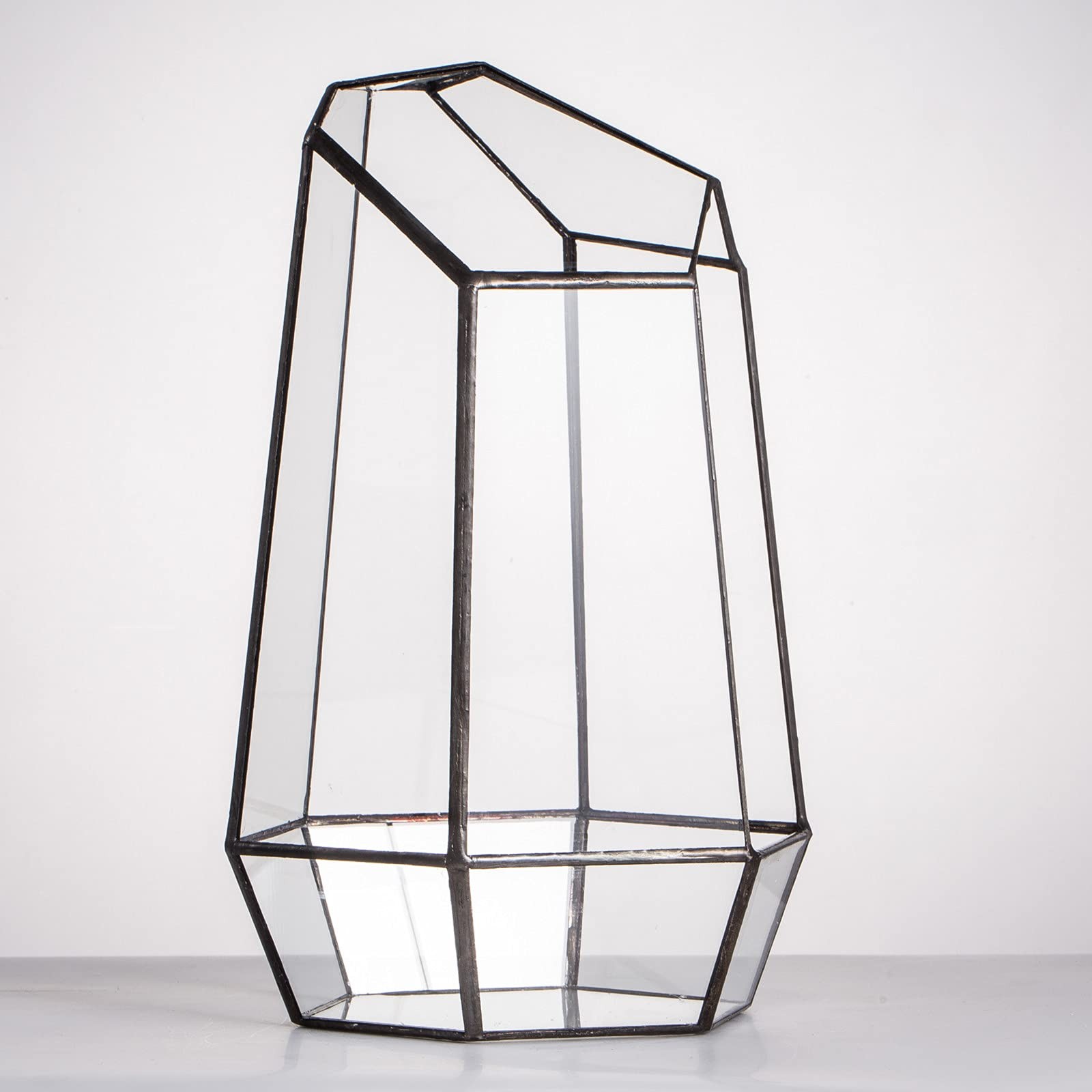 Geometric Glass Terrarium Planter for Succulent, Small Cacti, Black Irregular...