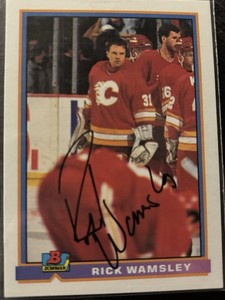 Rick Wamsley Calgary Flames autographed hockey card (1991-92 Bowman #268)