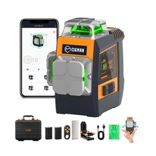 CIGMAN Gesture Control Laser Level 3x360 Green Line Side Screen Bluetooth 2 Bat