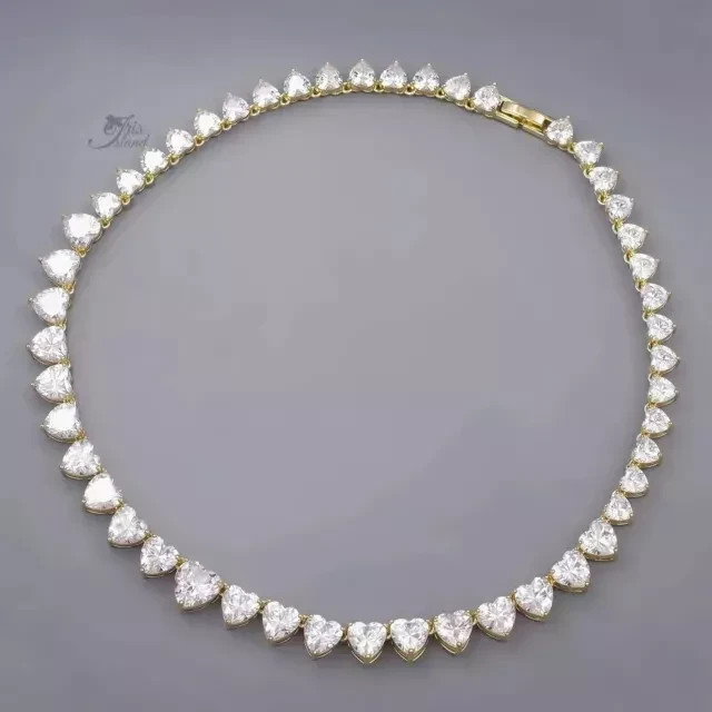 20ct Heart-Cut Diamond Tennis Choker Necklace 18 Inch Yellow Gold Plated