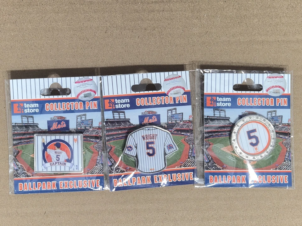 New York Mets David Wright 5 Home Jersey Retirement Three Pins CitiField Captain - Image 2 of 4