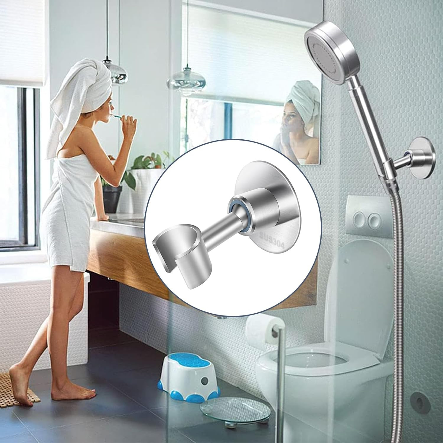 Shower Head Holder 360° Adjustable Handheld Bathroom Shower Head Bracket SUS304