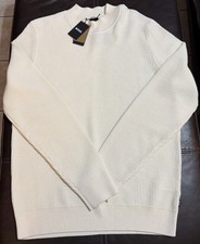 Hugo Boss Opale Waffle Long Sleeve Virgin Wool Blend Sweater Cream Sz L