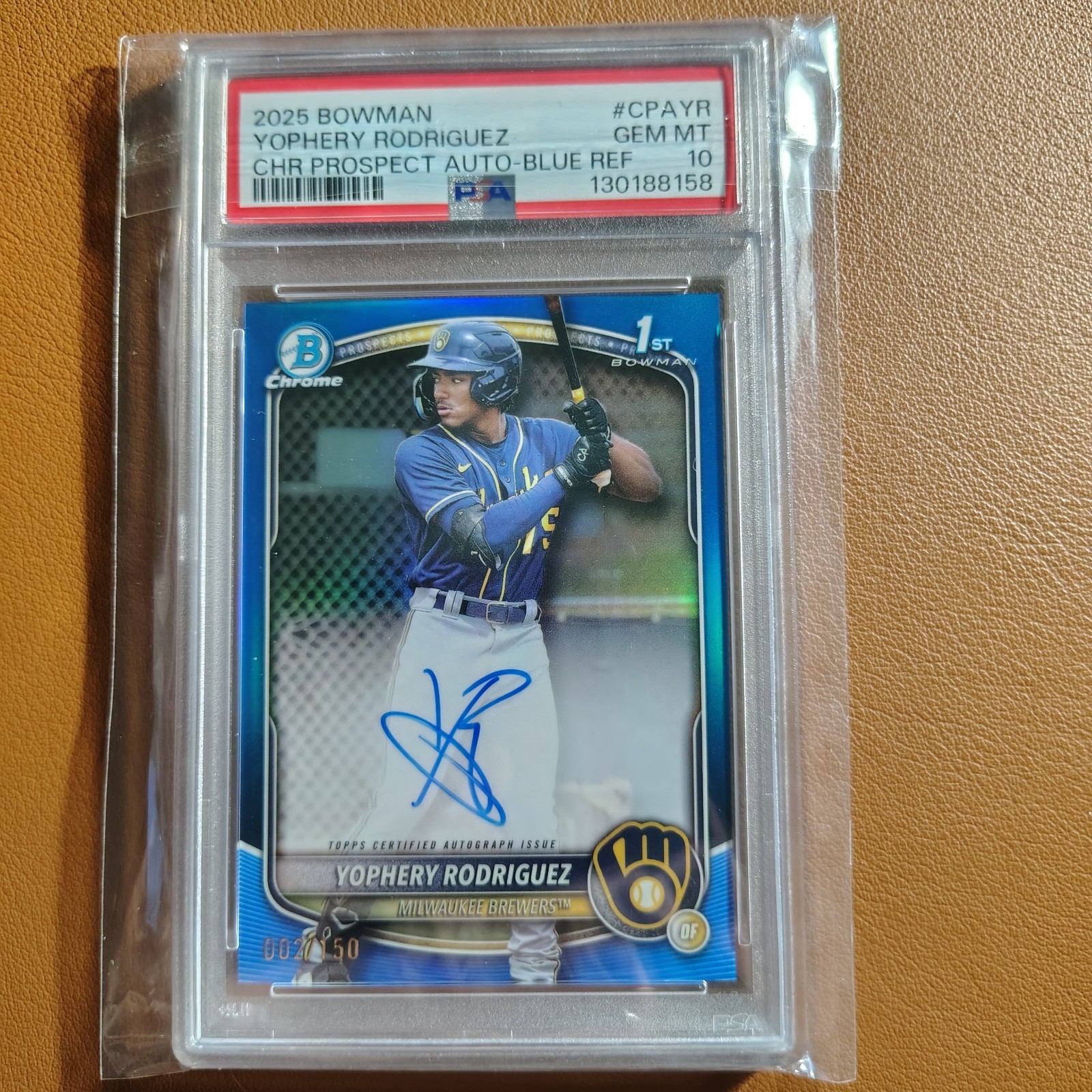 2025 Bowman Yophery Rodriguez Chrome Auto Blue Refractor 1st /150 PSA 10