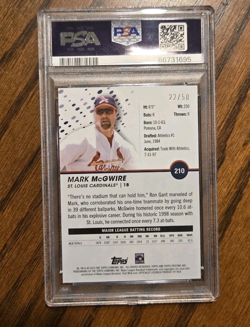 MARK MCGWIRE 2023 Topps Pristine Gold Refractor #22/50 PSA 8 view 2