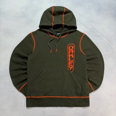 Oakley Overlock Hoodie Men's Small Olive Green Orange Stitch Techwear Gorp Y2K