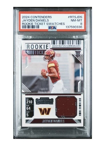 2024 Contenders Jayden Daniels Rookie Ticket Swatches PSA 8 Commanders!