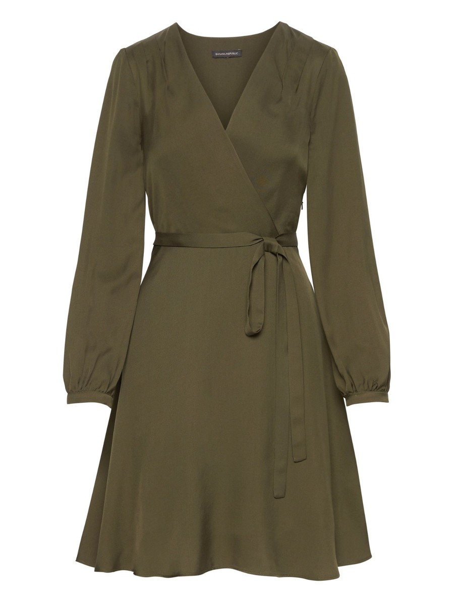 banana republic green wrap dress Banana Republic Solid Wrap Dress, Mistletoe SIZE 4 #382131 E822