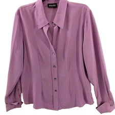 New York & Co Women's Simi Sheer Button Down Top Large Purple