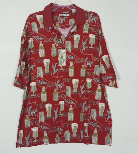 Size XL Beer Leaf Signature Print Hawaiian Style Batik Bay Cotton Knit Polo - Picture 9 of 9