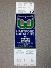 Hartford Whalers 11/28/1992 Full Ticket Sanderson 1st Hat Trick Craven OT Goal