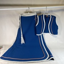 Vintage Danica 100 Wool Blue Vest  Maxi Wrap Skirt Women's Size Small