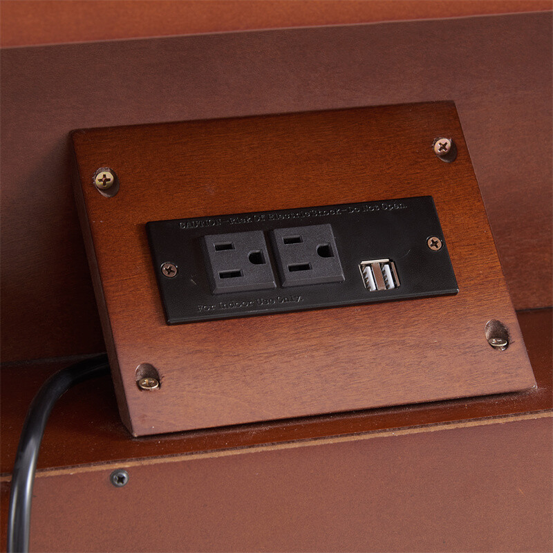 Walnut Nightstand with Charging Station Bedroom End Table with Storage Drawers