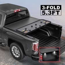 5.3ft Bed Hard Truck Tonneau Cover For 2005-2010 Dodge Dakota 3-fold W Led Lamp